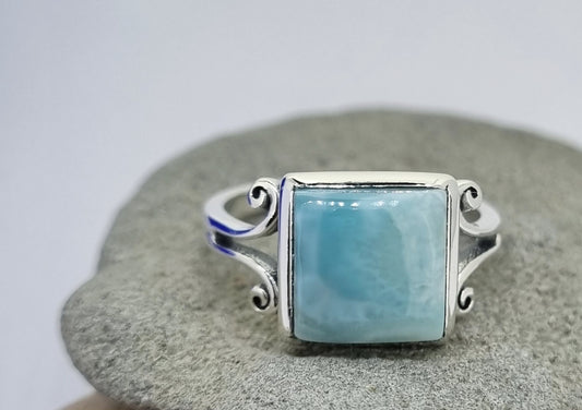 What a little beauty! Exquisite silky Larimar adorned by swirling sterling silver. A dream piece from Jiwa