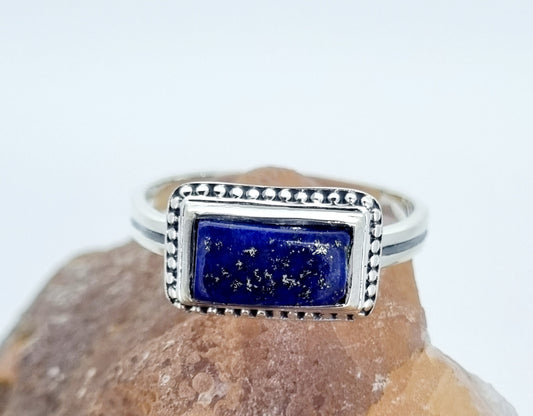 Lapis Lazuli Gem Mottled With Pyrite 925 Sterling Silver Ring